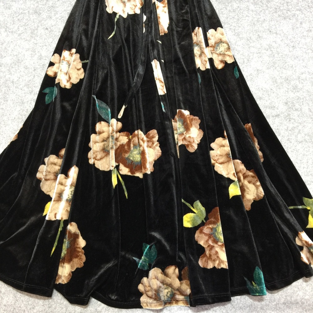 June & Hudson Black Floral Velvet Wrap‎ Midi Dress XL Short Sleeve - Picture 5 of 8